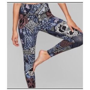 Athleta Floral Paisley Leggings Womens S Blue Excellent High Rise Yoga Tights